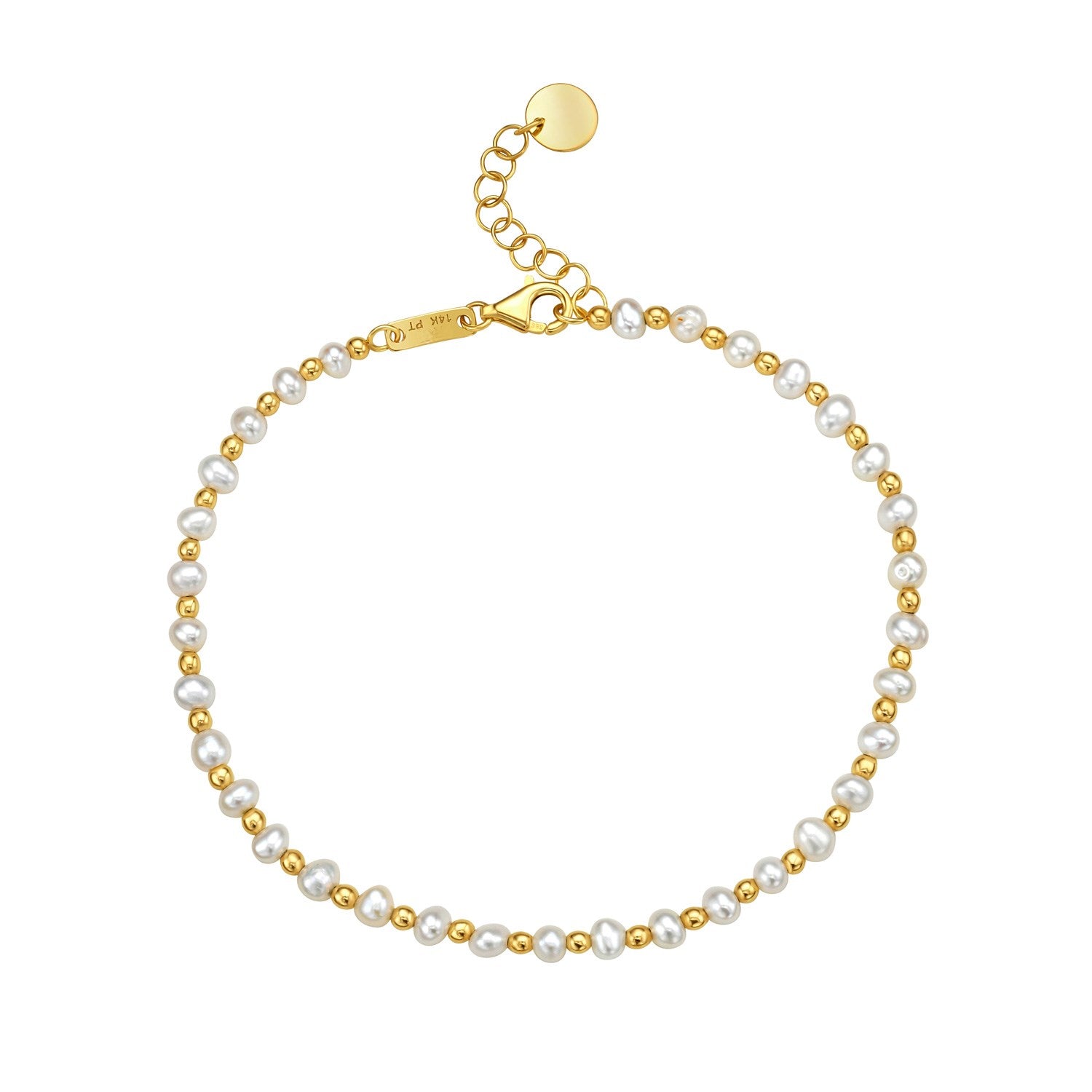 Pearl and Gold Alternating Bead Bracelet in 14K Yellow Gold in a sleek high-contrast midnight luxury editorial style